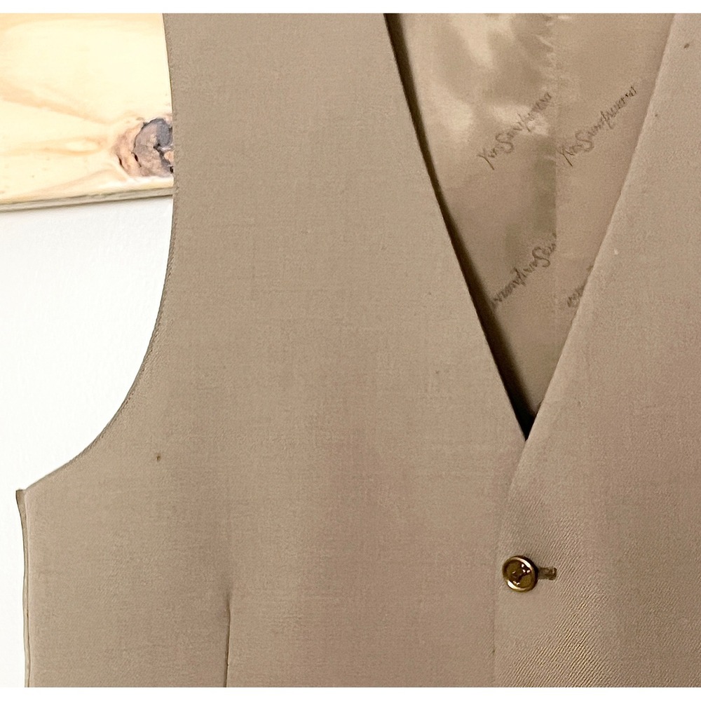 Vintage Yves Saint Laurent Vest Mens 38 Tan Formal 1970s Gold YSL Buttons - Picture 2 of 8